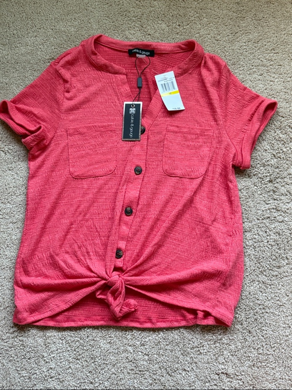 Chelsea & Violet Coral Button-Front Tie Hem Top size medium